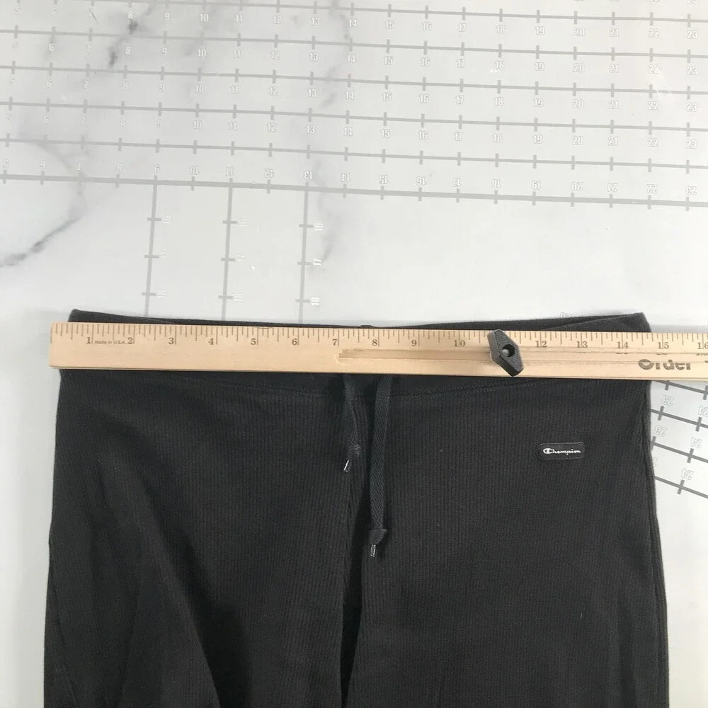 Vintage Champion Sweatpants Womens M Black Rib Knit Cropped Lounge Elastic Waist - Picture 6 of 12